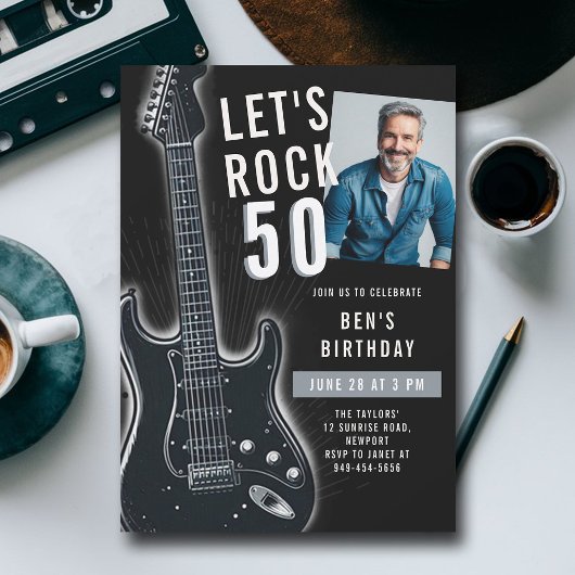 Invitation Rock Electric Guitar Men 50th Birthday Photo