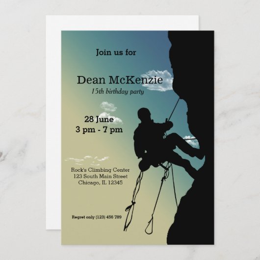Invitation Rock Escalade Party (Devant / Derrière)