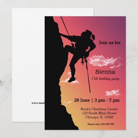 Invitation Rock Escalade Party (Devant / Derrière)
