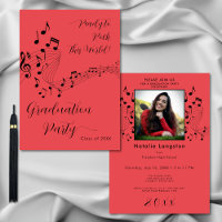 Rock Music Black & Red Photo Graduation Party