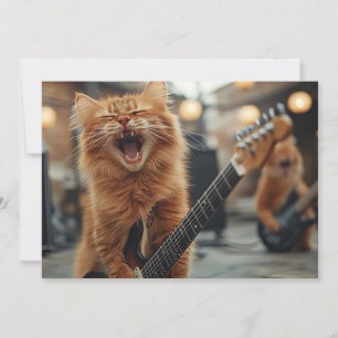 Invitation Rock N Roll Chat Guitare Ginger Rockstar