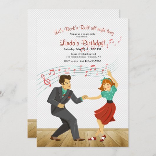 Invitation Rock 'n Roll Dance Party (Devant / Derrière)