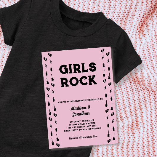 Invitation Rock N Roll Guitare Bébé Fille Shower