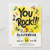 Invitation Rock N Roll Musique Aquarelle Jaune Fête d'anniver (Devant)