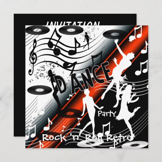 Invitation Rock 'n' Roll Retro Dance Party (Devant / Derrière)