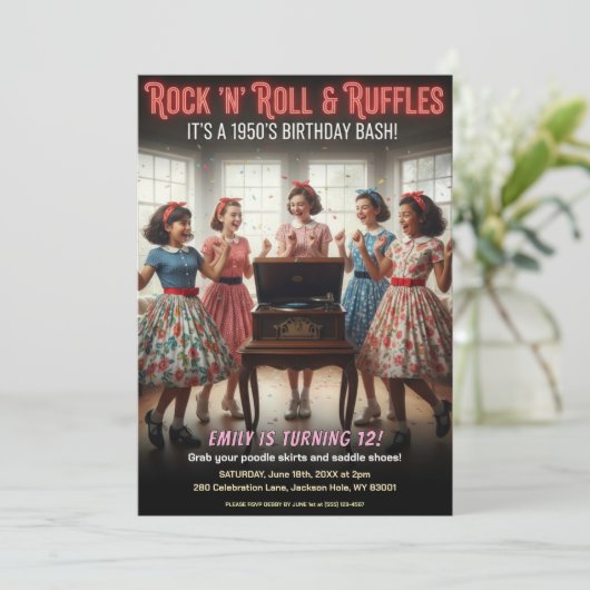 Invitation Rock 'n' Roll Ruffles 1950s Birthday Party (Debout devant)