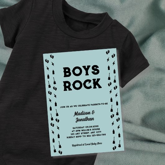 Invitation Rock N Rouleau Guitare Baby Boy Douche