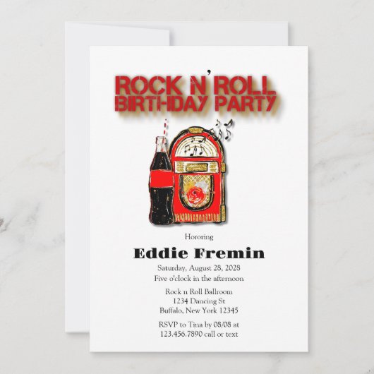 Invitation Rock n'Roll Jukebox fête d'anniversaire (Devant)