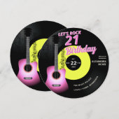 Invitation Rock Pink Guitar Music Élégant 21e anniversaire (Devant / Derrière)
