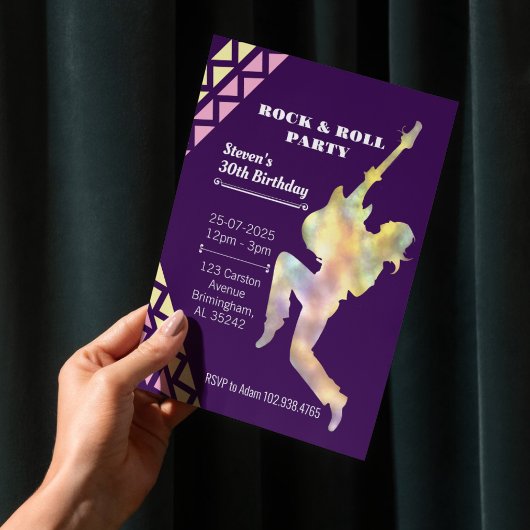 Invitation Rock & Roll Anniversaire Fête Invitation, Neon Des