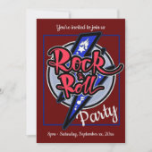 Invitation Rock & Roll Fête Rouge Éclair (Devant)