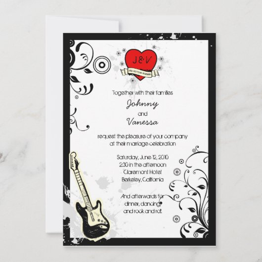 Invitation Rock & Roll Grungy Heart Music Mariage à thème (Dos)