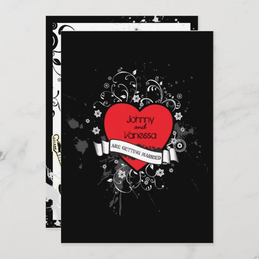Invitation Rock & Roll Grungy Heart Music Mariage à thème (Devant / Derrière)