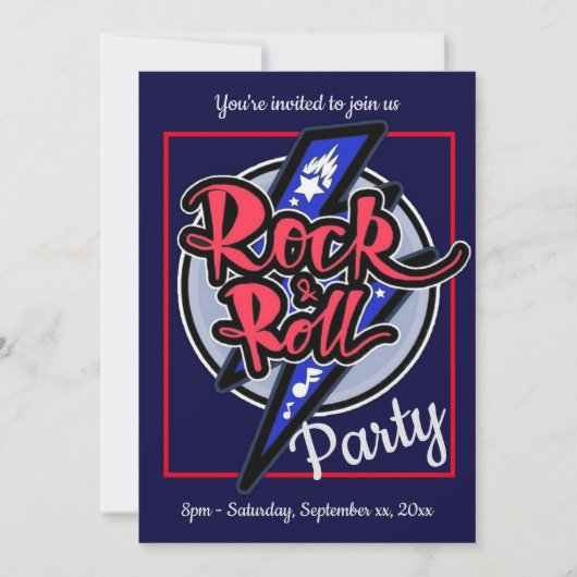 Invitation Rock & Roll Lightning Blue Party (Devant)