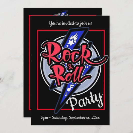 Invitation Rock & Roll Lightning Party (Devant / Derrière)