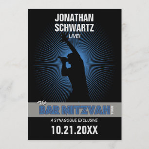 Invitation Rock Star Bar Mitzvah dans Black Silver Blue