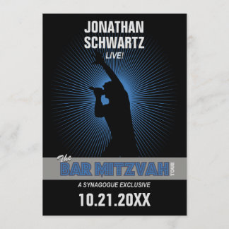 Invitation Rock Star Bar Mitzvah dans Black Silver Blue