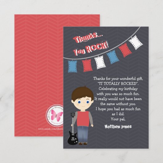 Invitation Rock Star Birthday Boy (Devant / Derrière)