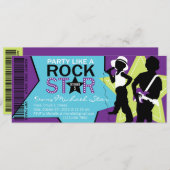 Invitation Rock Star Boy Band Anniversaire Purple Lime (Devant / Derrière)