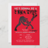 Invitation ROCK STAR GARYS Baby shower Rouge Noir Guitare mod (Devant)