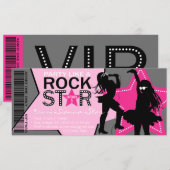 Invitation Rock Star Girl Band Anniversaire rose Grey (Devant / Derrière)