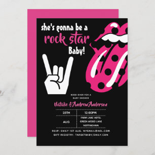Invitation ROCK STAR Girls Baby shower Hot rose Modern Music