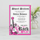 Invitation Rock Star Guitar Sweet 16 Anniversaire Fête Rose (Debout devant)