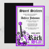 Invitation Rock Star Guitar Sweet 16 Anniversaire fête violet (Devant / Derrière)