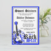 Invitation Rock Star Guitar Sweet 16 Anniversaire Party Blue (Debout devant)