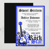 Invitation Rock Star Guitar Sweet 16 Anniversaire Party Blue (Devant / Derrière)