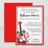 Invitation Rock Star Guitare Bat mitzvah rouge et noir (Devant / Derrière)