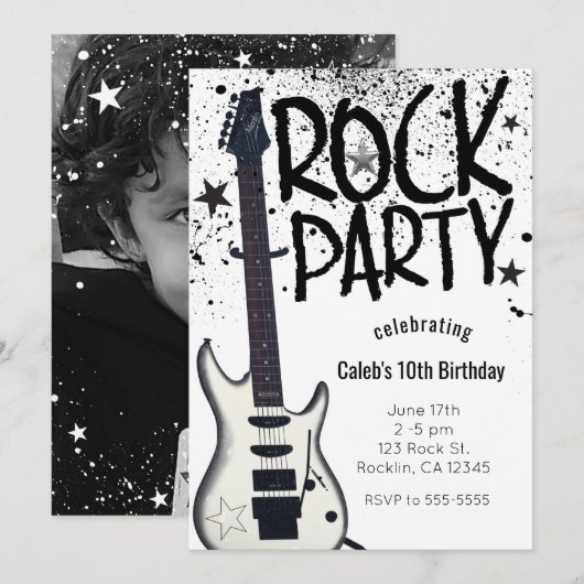 Invitation Rock Star Party Guitare Anniversaire Photo Invitat (Devant / Derrière)