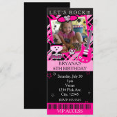 Invitation Rock Star Rose Kitty Chat Rose Billet VIP Soirée (Devant / Derrière)