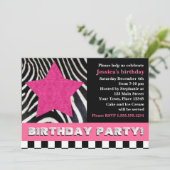 Invitation Rock Star Zebra Birthday Party - rose (Debout devant)