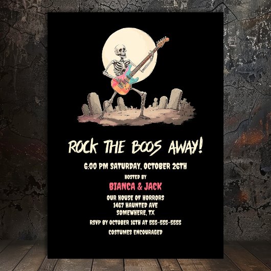 Invitation Rock the Boos Away Skeleton Halloween Party