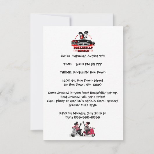 Invitation Rockabilly Hoe Down Fête (Dos)