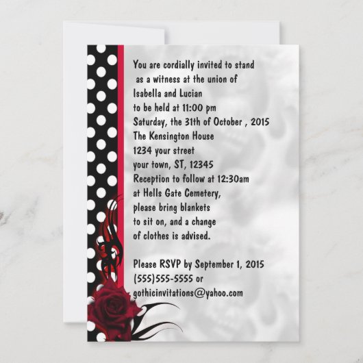 Invitation Rockabilly Rose et Pois Goth Mariage (Devant)