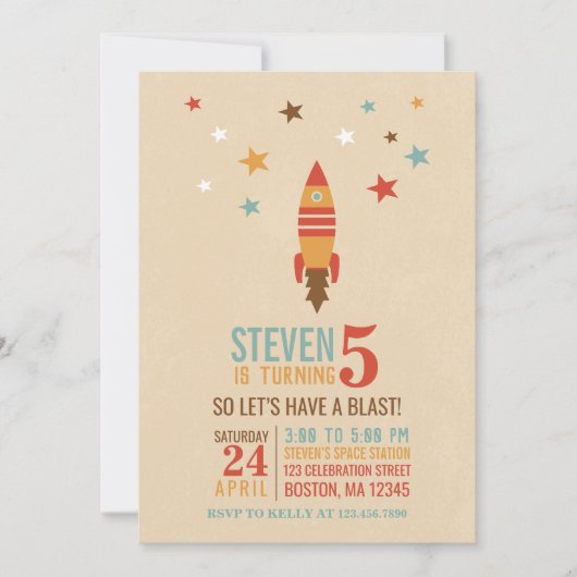 Invitation Rocket and Stars Thème spatial Anniversaire (Devant)