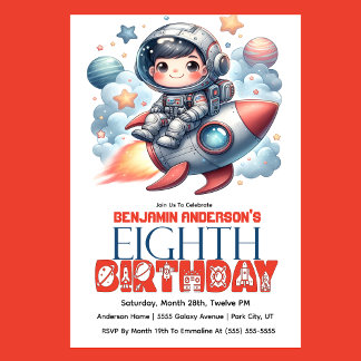 Invitation Rocket Astronaut Boy's 8th Birthday