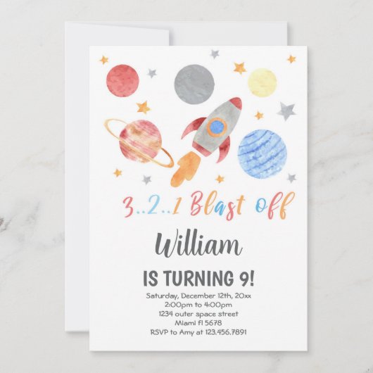 Invitation Rocket Galaxy Thème pour enfants (Devant)