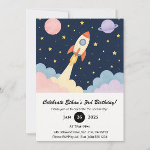 Invitation Rocket Launch & Starry Night Sky Birthday