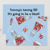 Invitation Rocket Man Retro Gemini Rockets dans Space Party (Devant / Derrière)