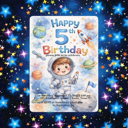 Invitation Rocket ship birthday Space Planets Boy Stars