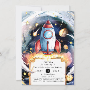 Invitation Rocket Space colorée Anniversaire