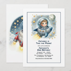 Invitation Rocket Toddler fête d'anniversaire "Two the Moon"