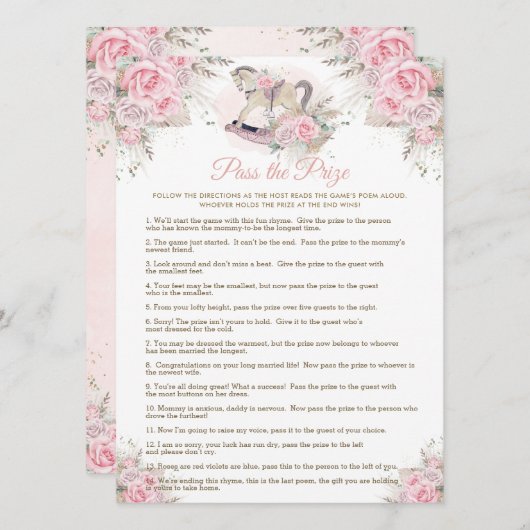 Invitation Rocking Horse Pink Pampas Baby Pass Jeu du Prix (Devant / Derrière)