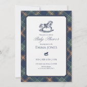 Invitation Rocking Horse Tartan Plaid Classic Baby Shower (Devant)