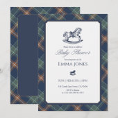 Invitation Rocking Horse Tartan Plaid Classic Baby Shower (Devant / Derrière)
