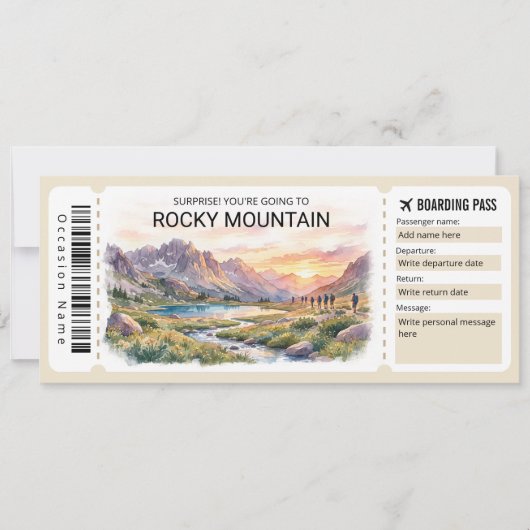 Invitation Rocky Mountain Trip Boarding Pass Ticket (Devant)