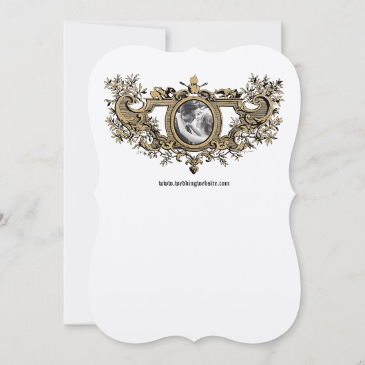 Invitation Rococo Baroque Cartouche Flaming Coeurs & Oiseaux (Dos)